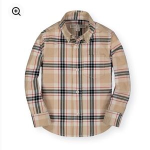Boys Hope & Henry Stretch Poplin Button Down Shirt, Classic Tan Plaid, small
